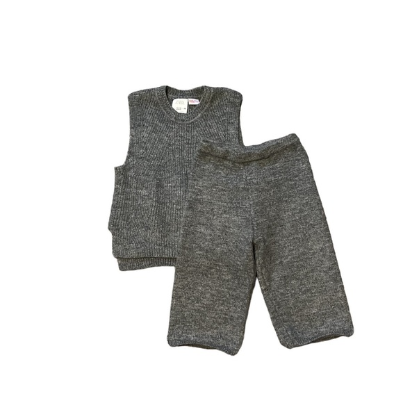 Girls 12-18M Zara Gray Knitted Sleeveless Shirt/Pants Outfit - Picture 1 of 3